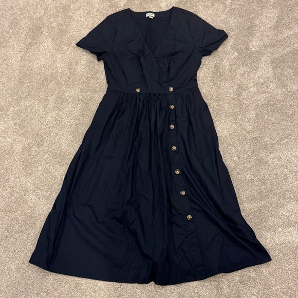 J. Crew Factory Rosina Poplin Navy Button Front Fit & Flare Wrap Midi Dress sz 6 - Picture 9 of 9